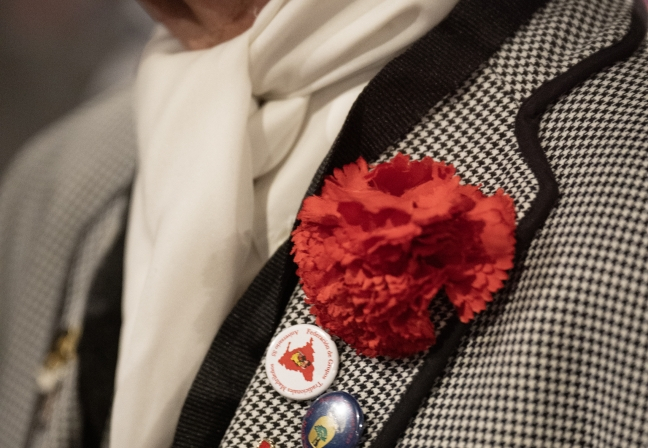 Chaleco de chulapo con clavel rojo y una chapa